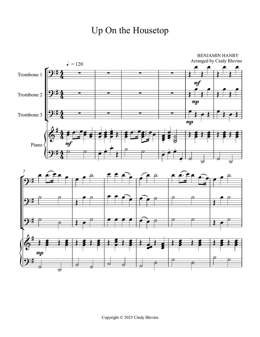 Up On the Housetop, for Three Trombones and Piano Trombone Trio scores gallery preview page 2