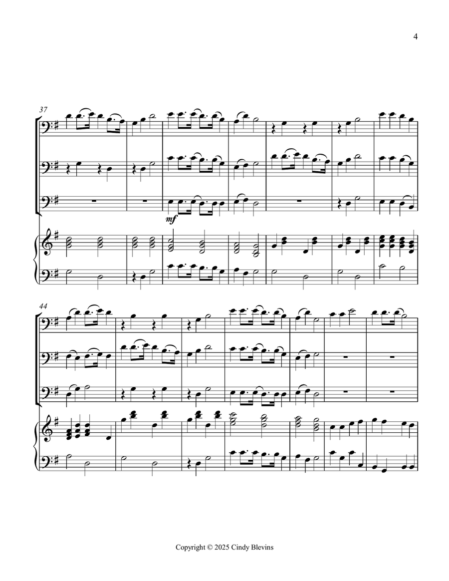 Up On the Housetop, for Three Trombones and Piano Trombone Trio scores gallery preview page 5
