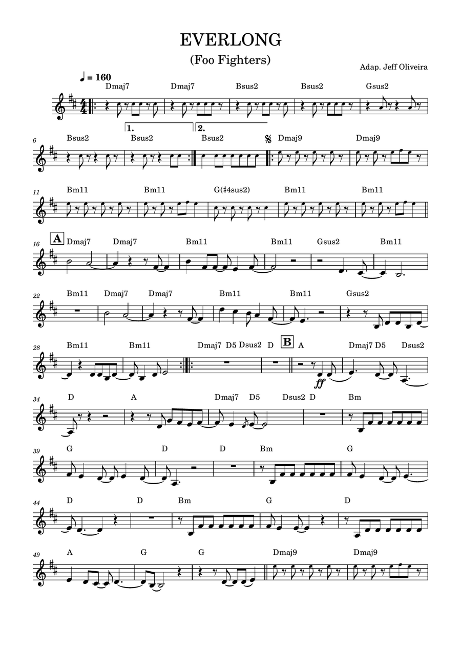 Everlong - Partitura em PDF melodia com cifra Piano Solo scores gallery preview page 1