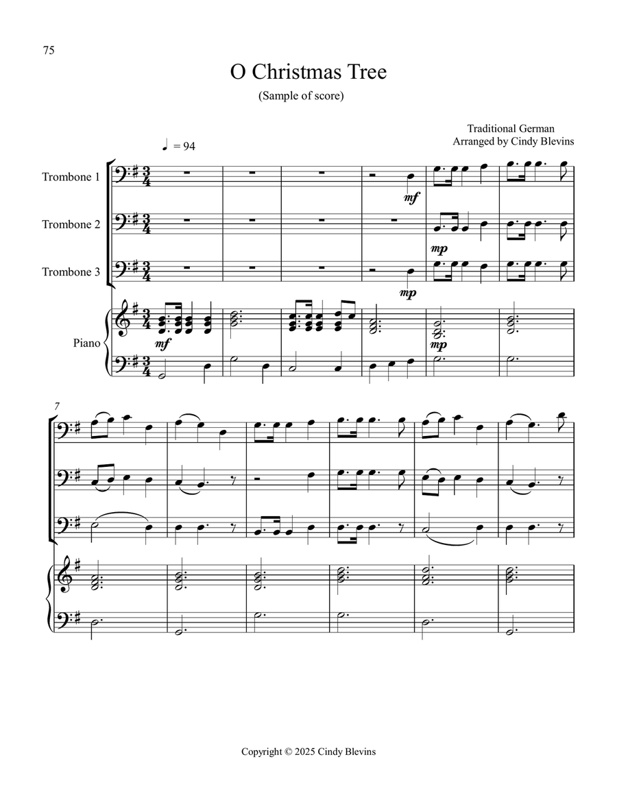 Three Trombones and Piano for Christmas, Book 3 (12 Arrangements) Trombone Trio scores gallery preview page 3