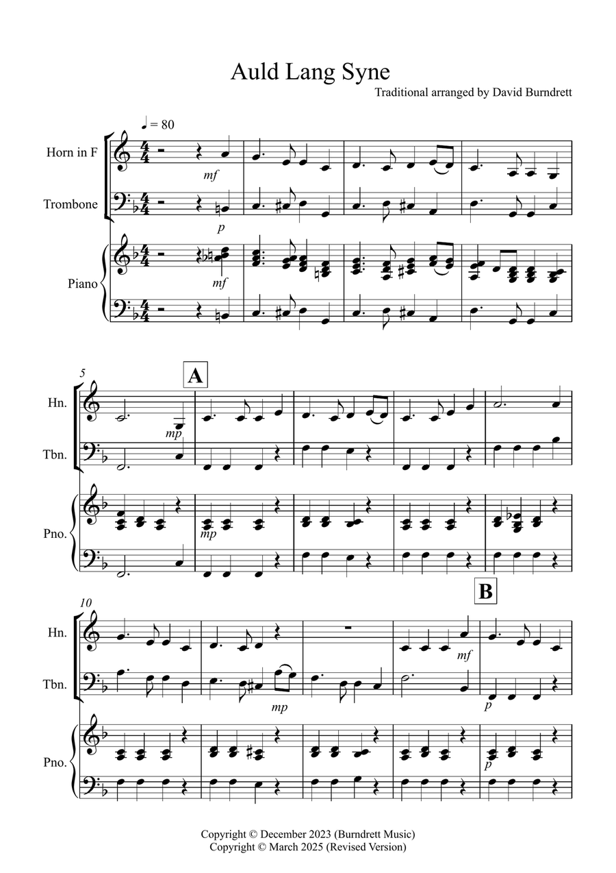 Auld Lang Syne for Horn and Trombone Duet Brass Duet scores gallery preview page 1