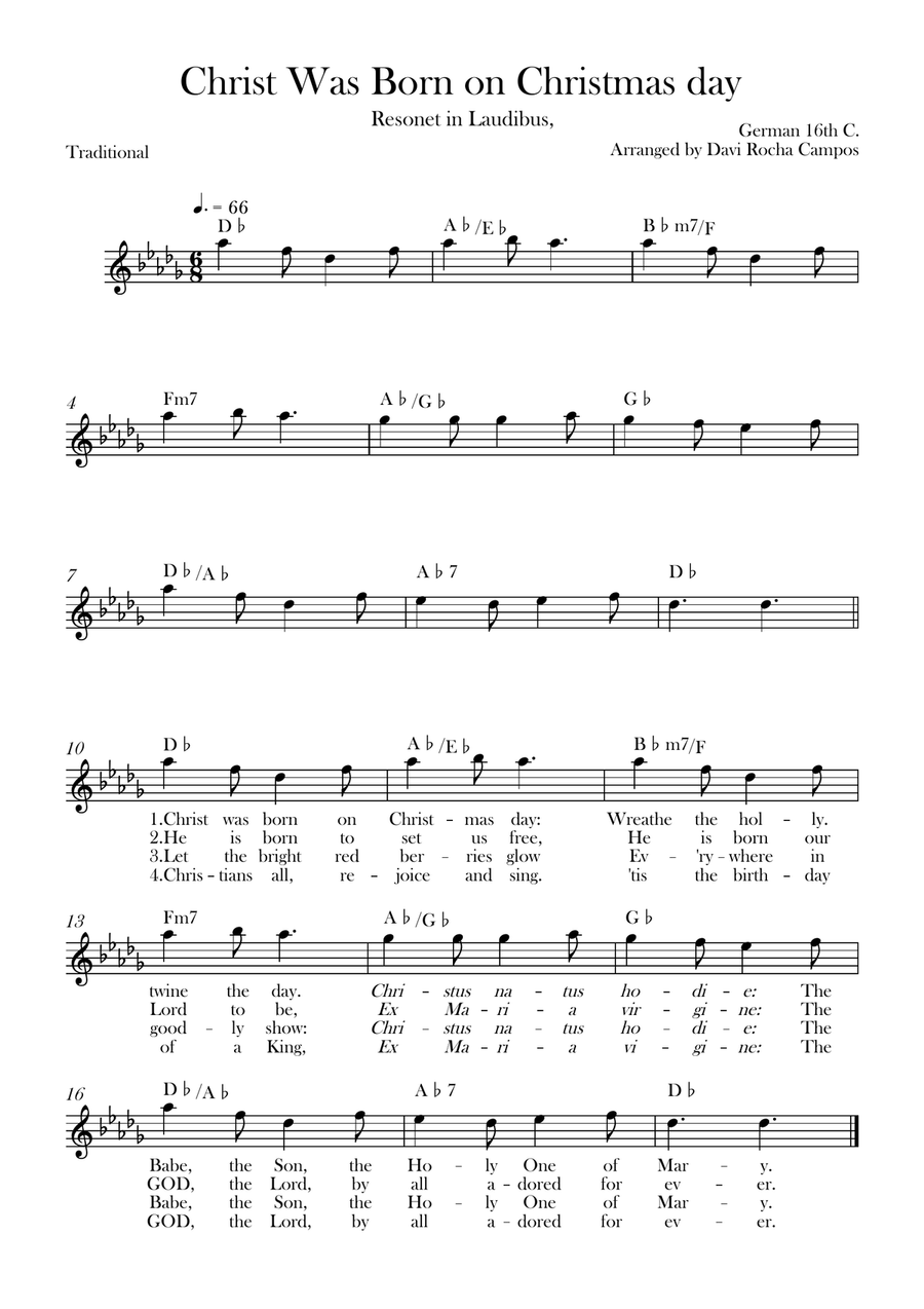 Christ Was Born on Christmas day Piano scores gallery preview page 1