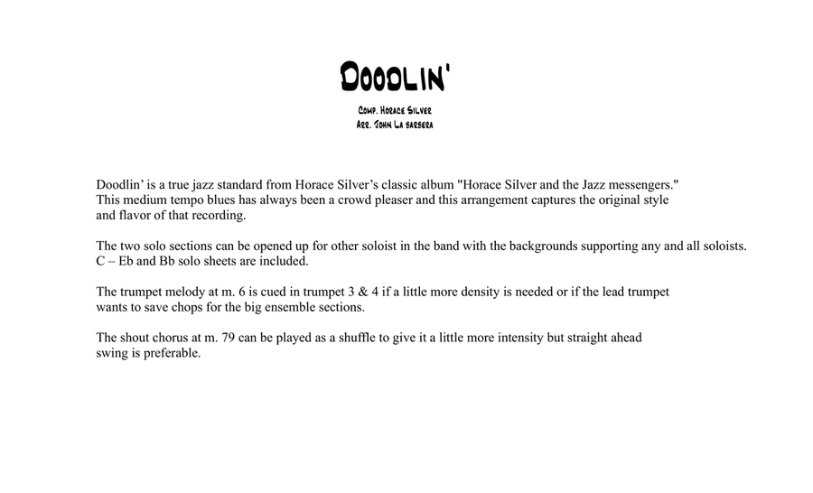 Doodlin' - Score Only Jazz Ensemble scores gallery preview page 1