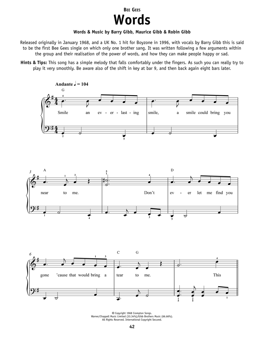 Words Words Easy Piano scores gallery preview page 1