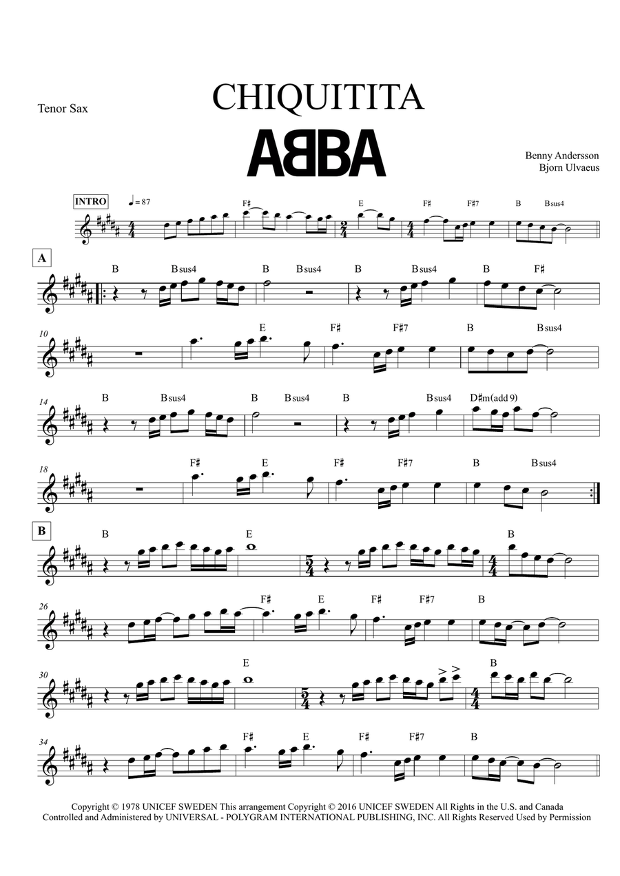Chiquitita Tenor Saxophone scores gallery preview page 1