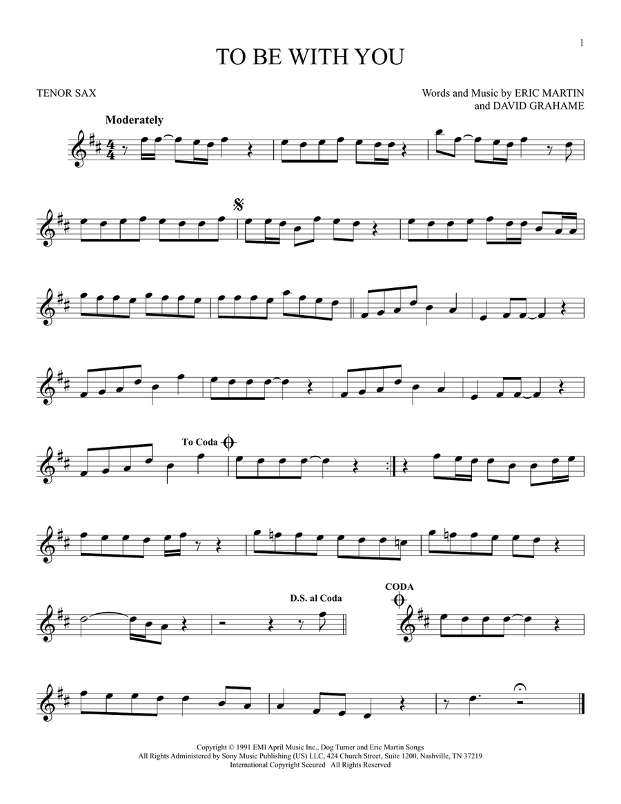 To Be With You To Be With You Tenor Saxophone scores gallery preview page 1