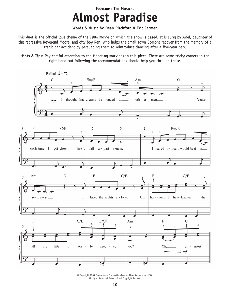 Almost Paradise (from Footloose) Easy Piano scores gallery preview page 1
