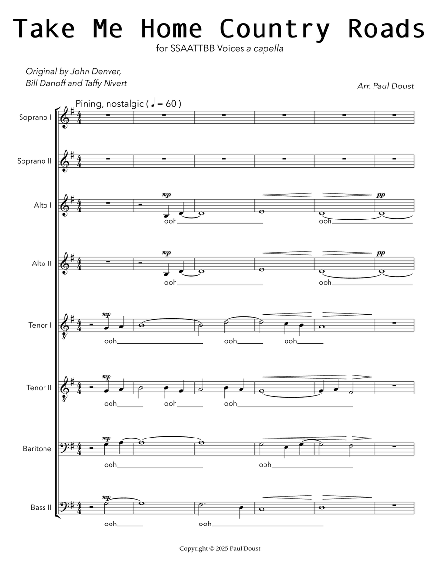 Take Me Home, Country Roads Divisi scores gallery preview page 1