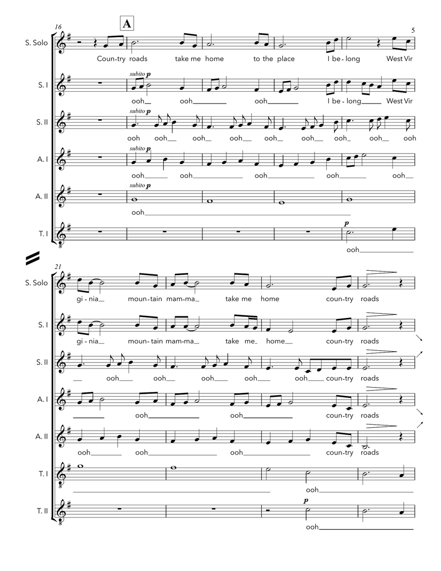 Take Me Home, Country Roads Divisi scores gallery preview page 5