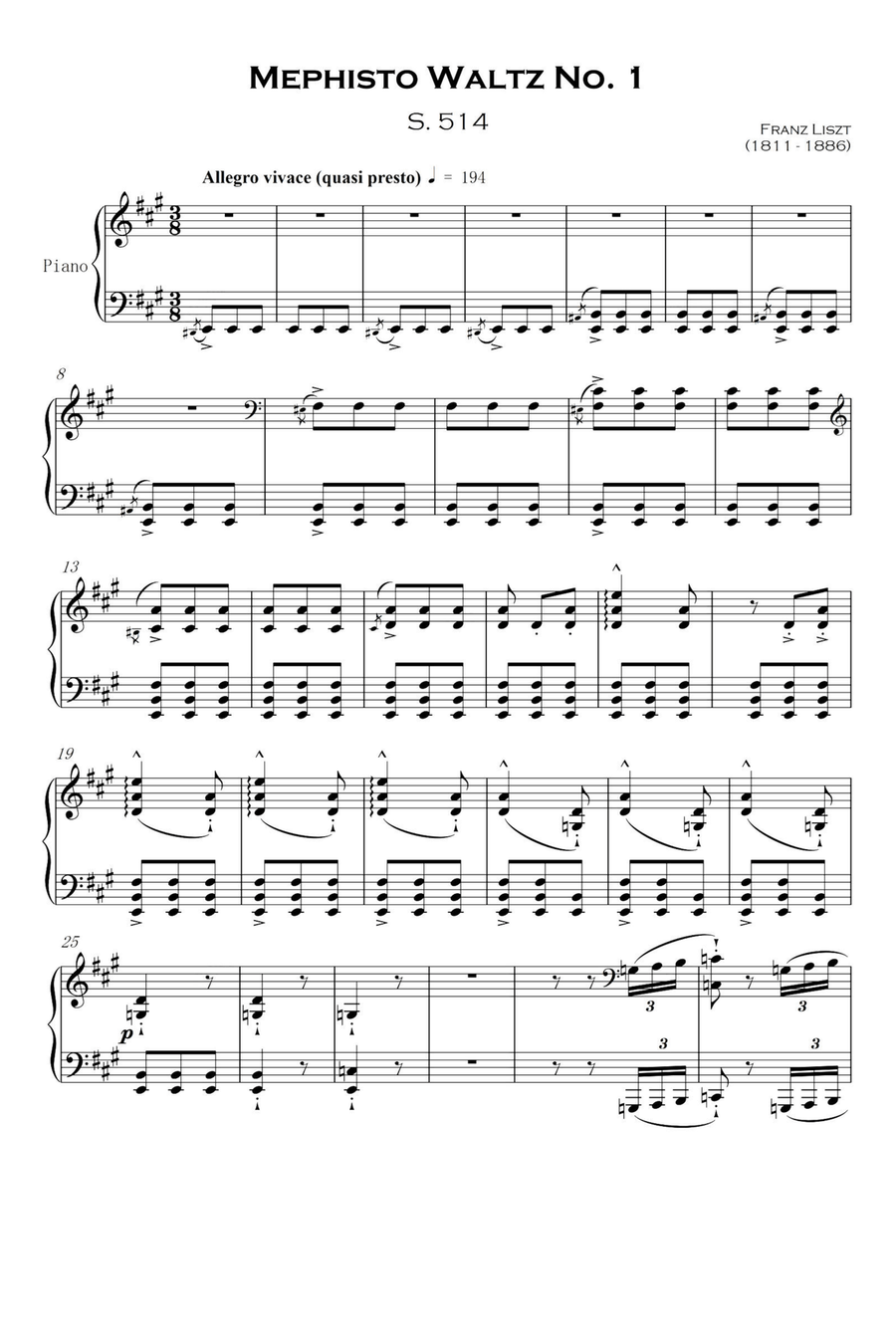 Mephisto Waltz No.1, S.514 - Franz Liszt Piano Solo scores gallery preview page 1