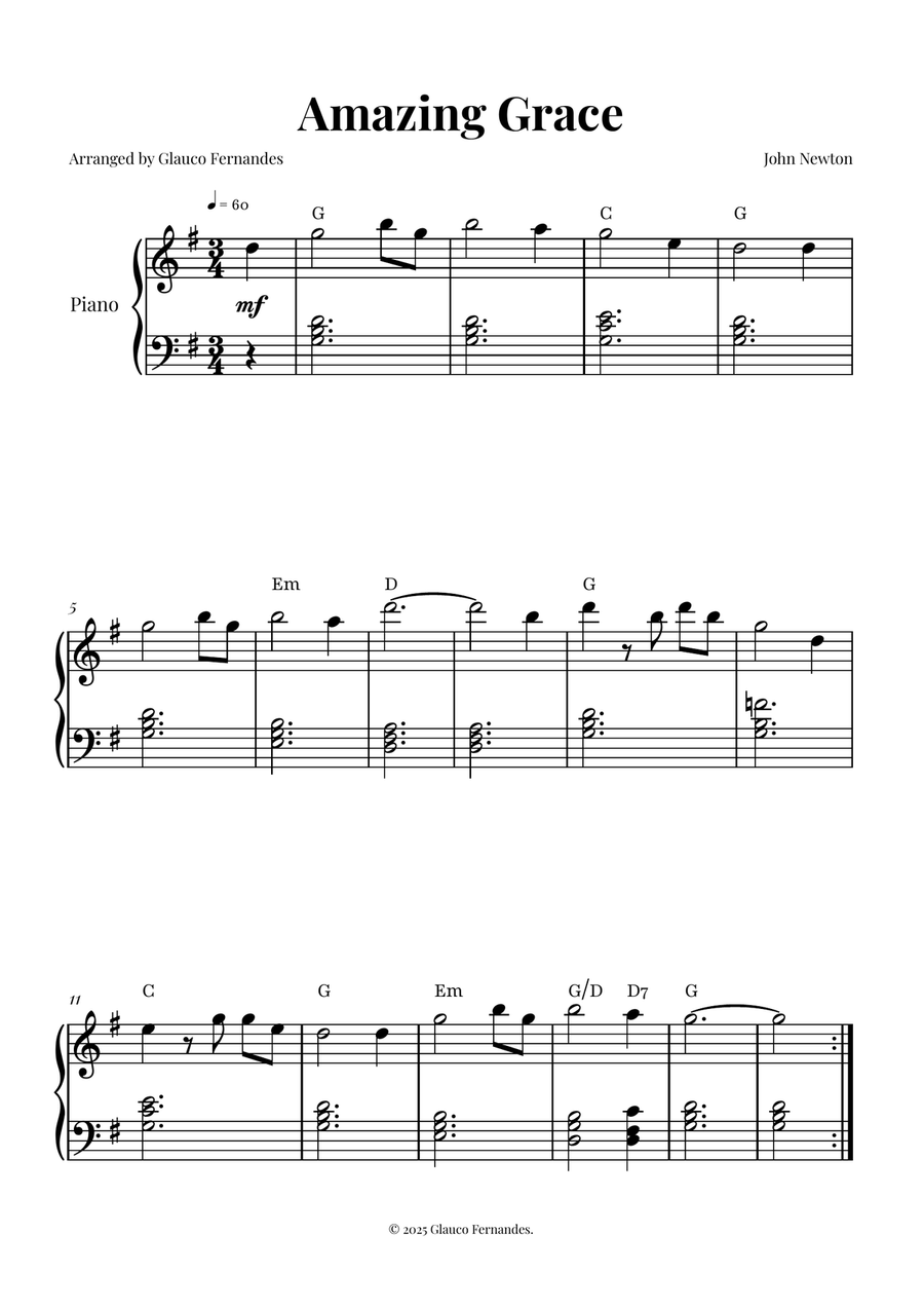 Amazing Grace - COMFORTING & Easy Piano Piano Method scores gallery preview page 1