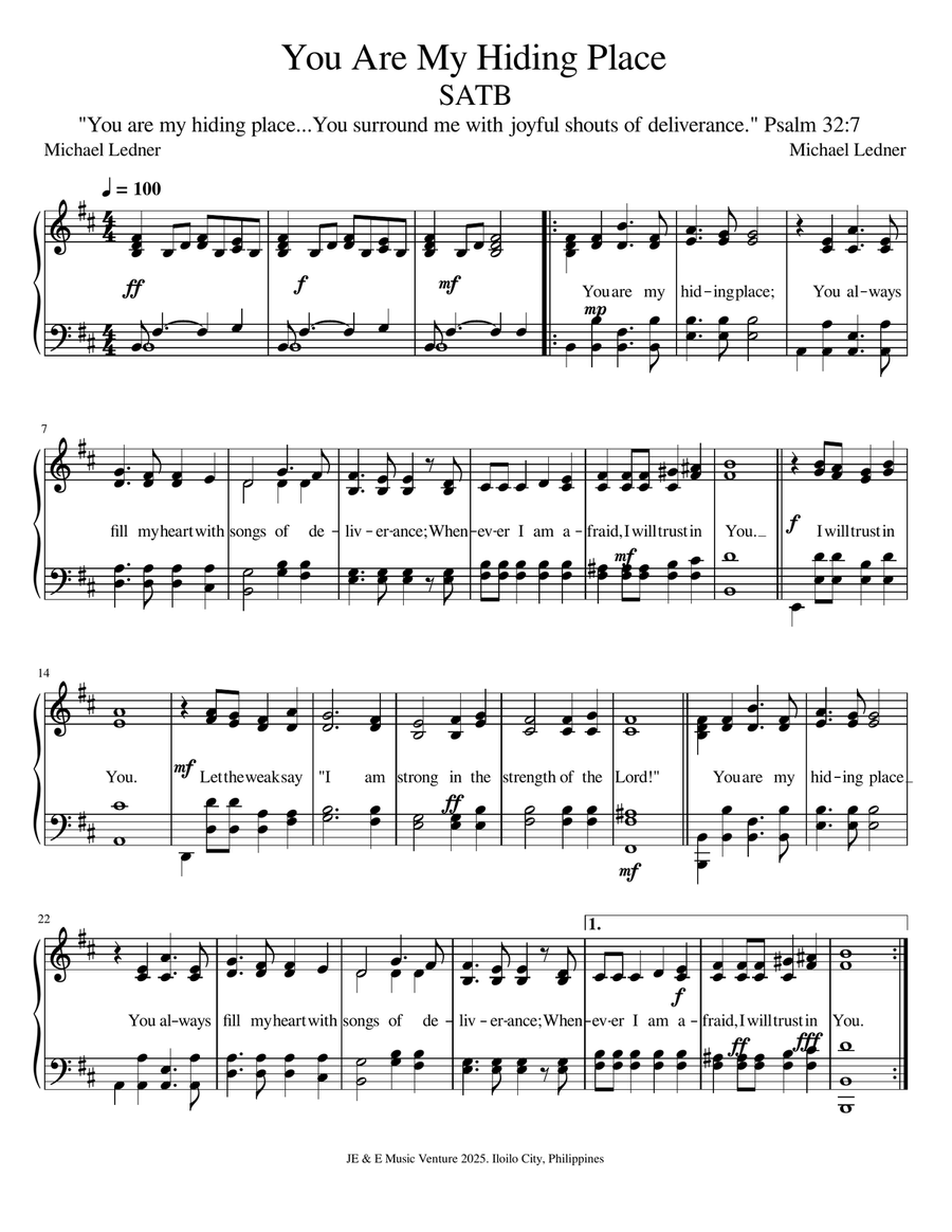 You Are My Hiding Place You Are My Hiding Place 4-Part scores gallery preview page 1