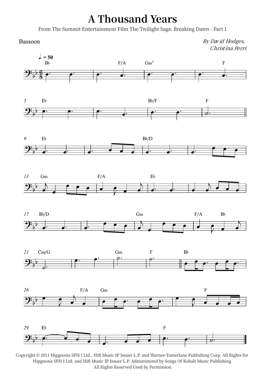 A Thousand Years Bassoon Solo scores gallery preview page 1