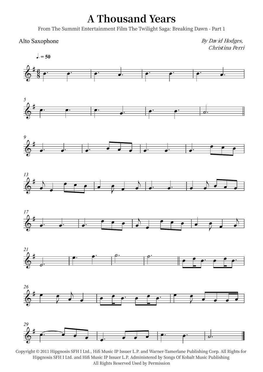 A Thousand Years Alto Saxophone scores gallery preview page 1