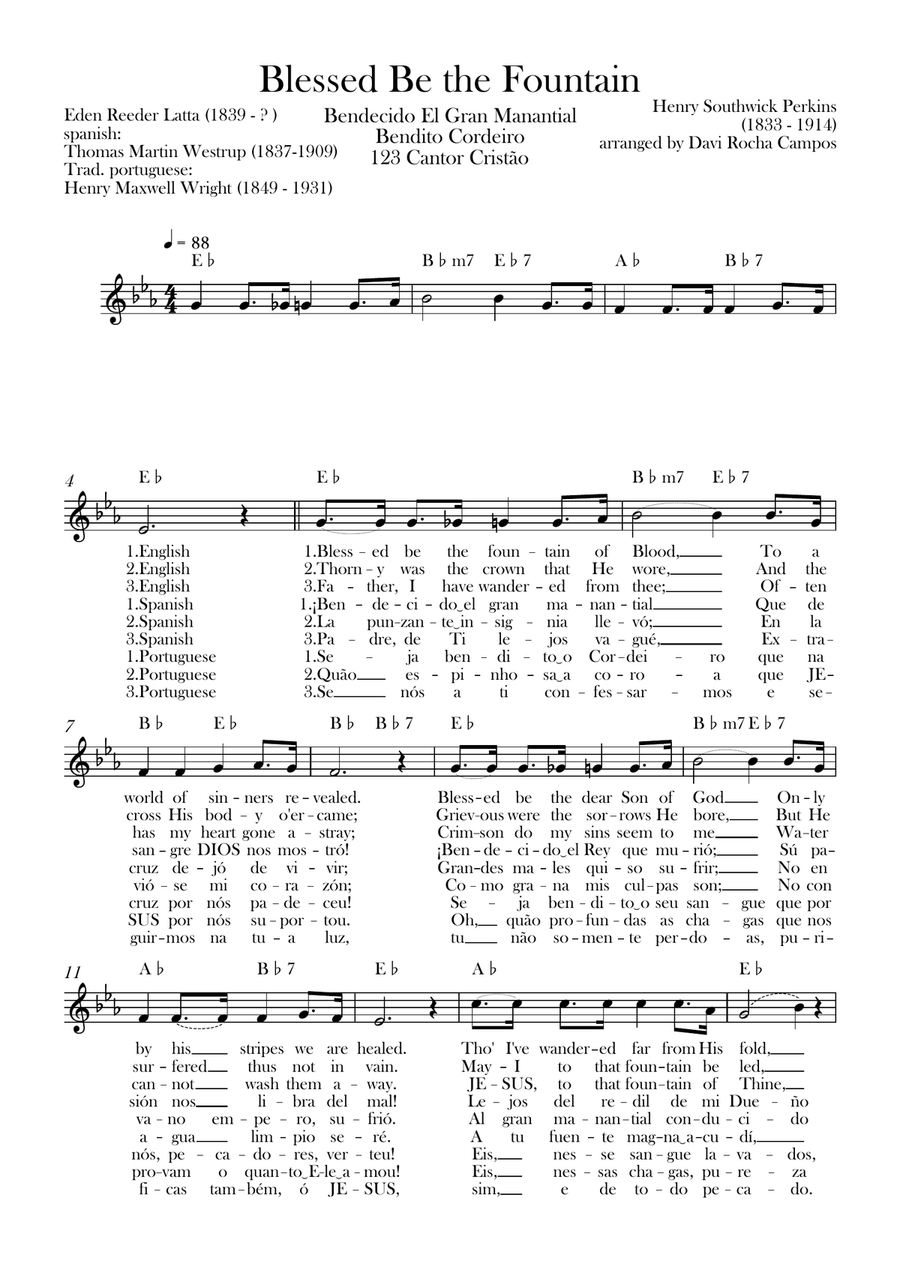 Blessed Be the Fountain (Bendecido El Gran Manantial) Bendito Cordeiro Piano scores gallery preview page 1