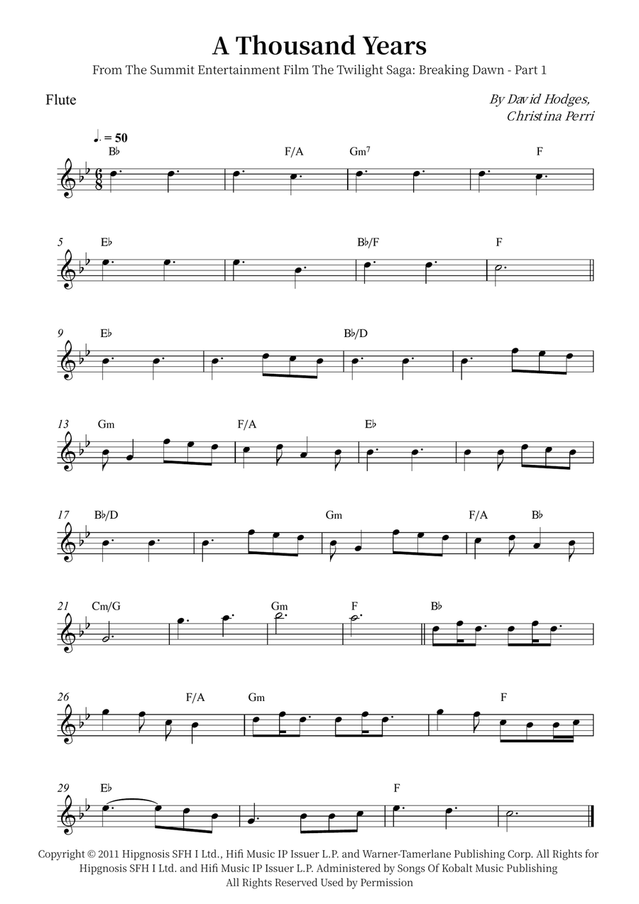 A Thousand Years Flute Solo scores gallery preview page 1