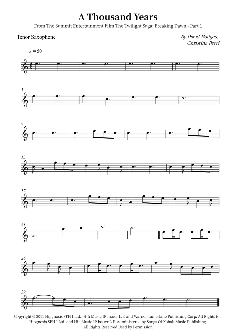 A Thousand Years Tenor Saxophone scores gallery preview page 1