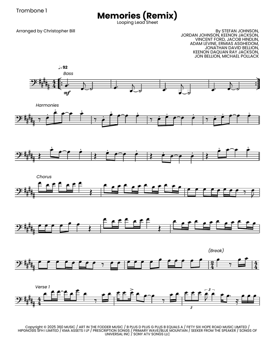 Memories (Remix) Memories (Remix) Trombone scores gallery preview page 1