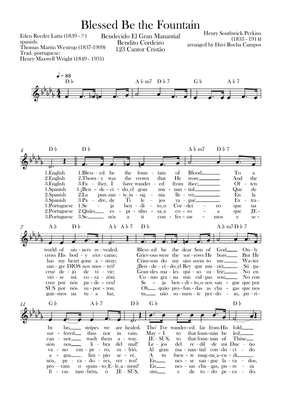 Blessed Be the Fountain (Bendecido El Gran Manantial) Bendito Cordeiro Piano scores gallery preview page 1