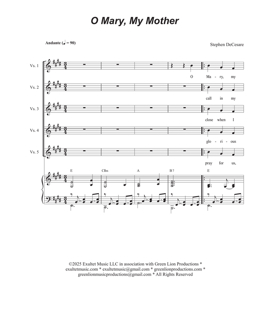 O Mary, My Mother (Vocal Quartet - (SATB) 4-Part scores gallery preview page 1