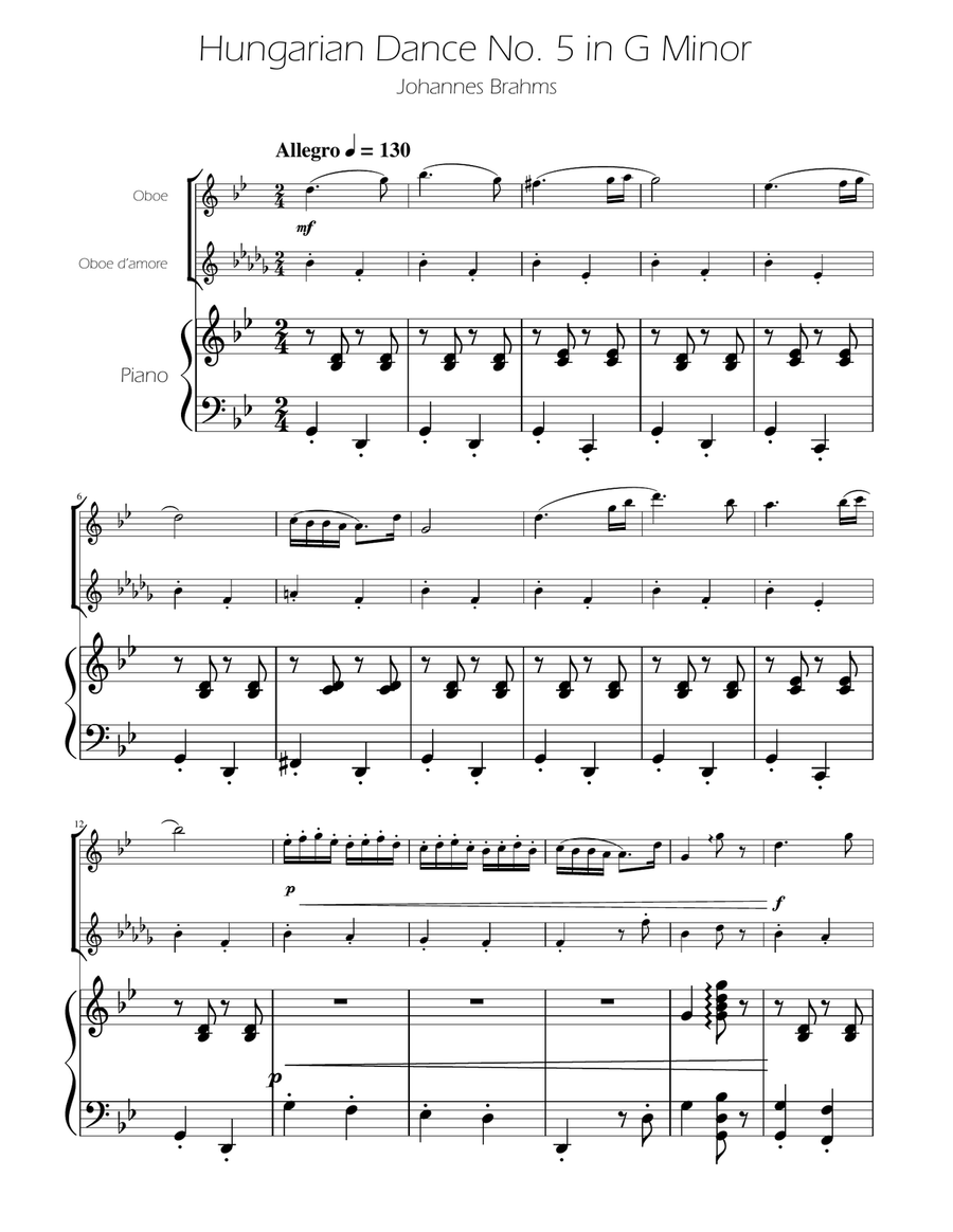 Hungarian Dance No. 5 - Oboe and Oboe D'amore Duet Woodwind Duet scores gallery preview page 1