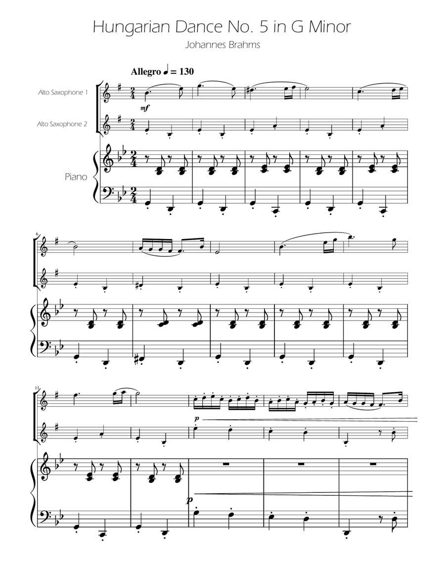 Hungarian Dance No. 5 - Alto Sax Duet Woodwind Duet scores gallery preview page 1