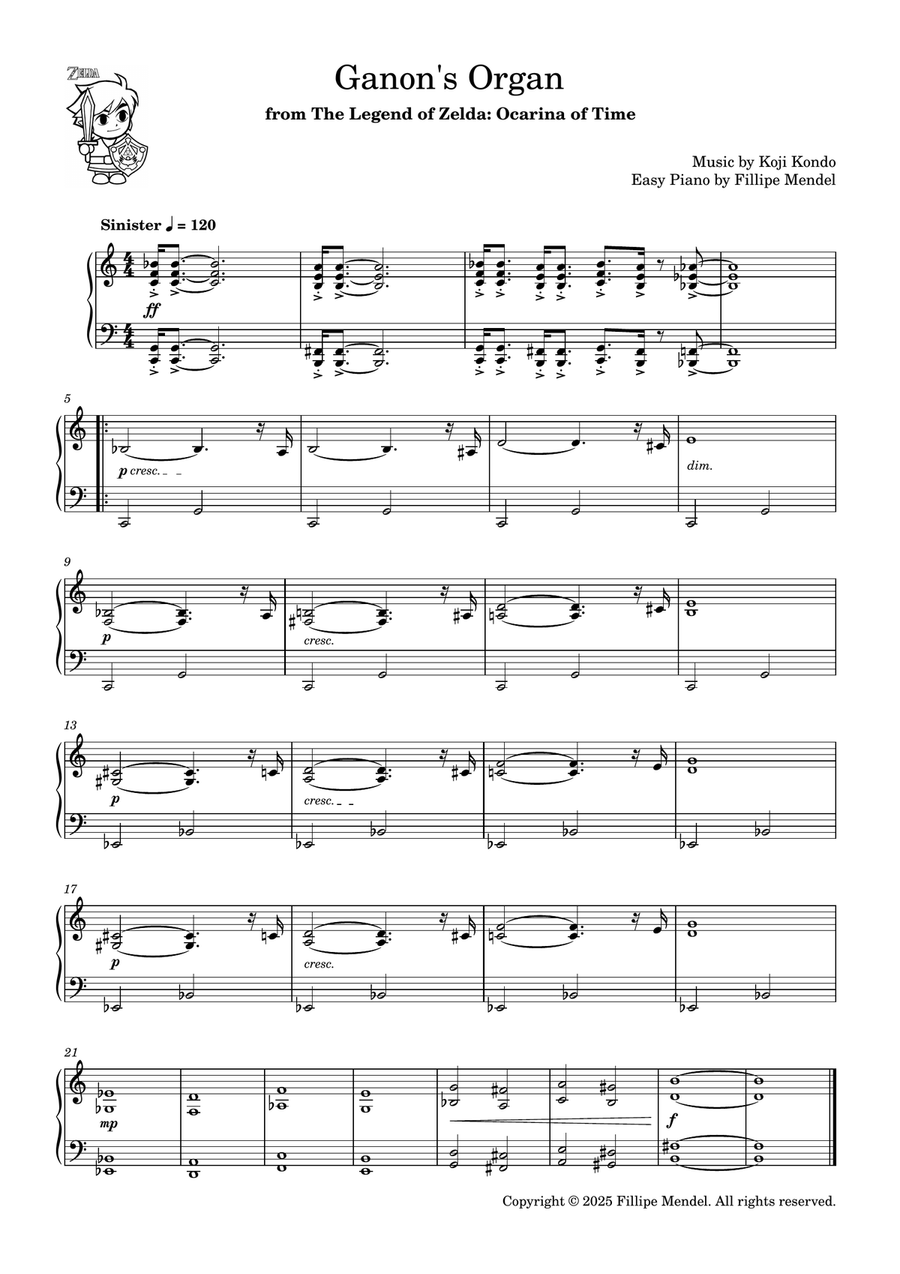 Ganon's Organ from The Legend of Zelda: Ocarina of Time (easy piano) Organ scores gallery preview page 1