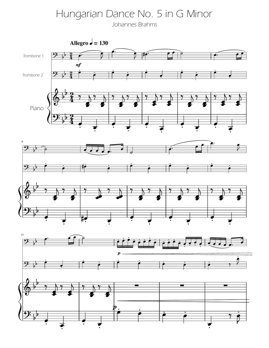 Hungarian Dance No. 5 - Trombone Duet Trombone Duet scores gallery preview page 1