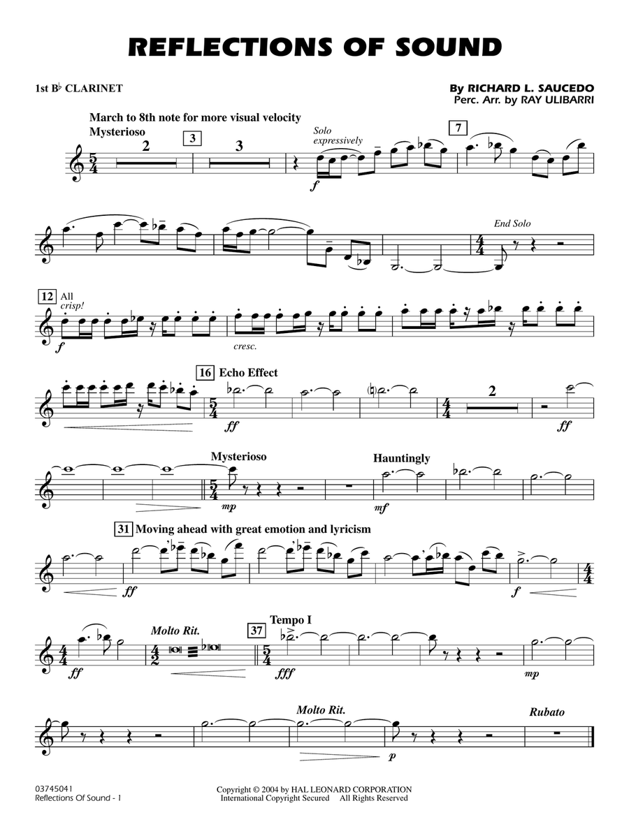 Reflections Of Sound - 1st Bb Clarinet Marching Band scores gallery preview page 1