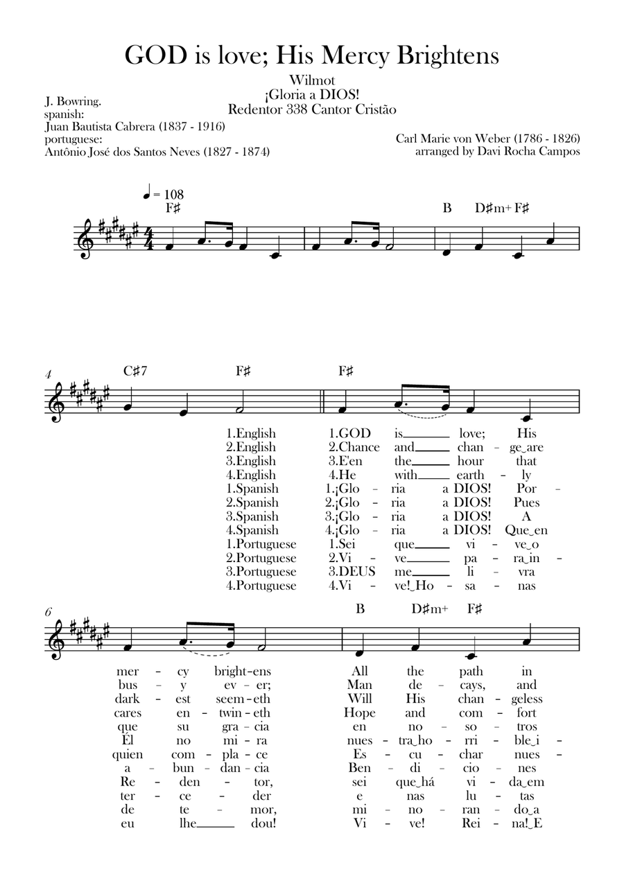 GOD is love; His Mercy Brightens (Wilmot) ¡Gloria a DIOS! (Redentor) Piano scores gallery preview page 1