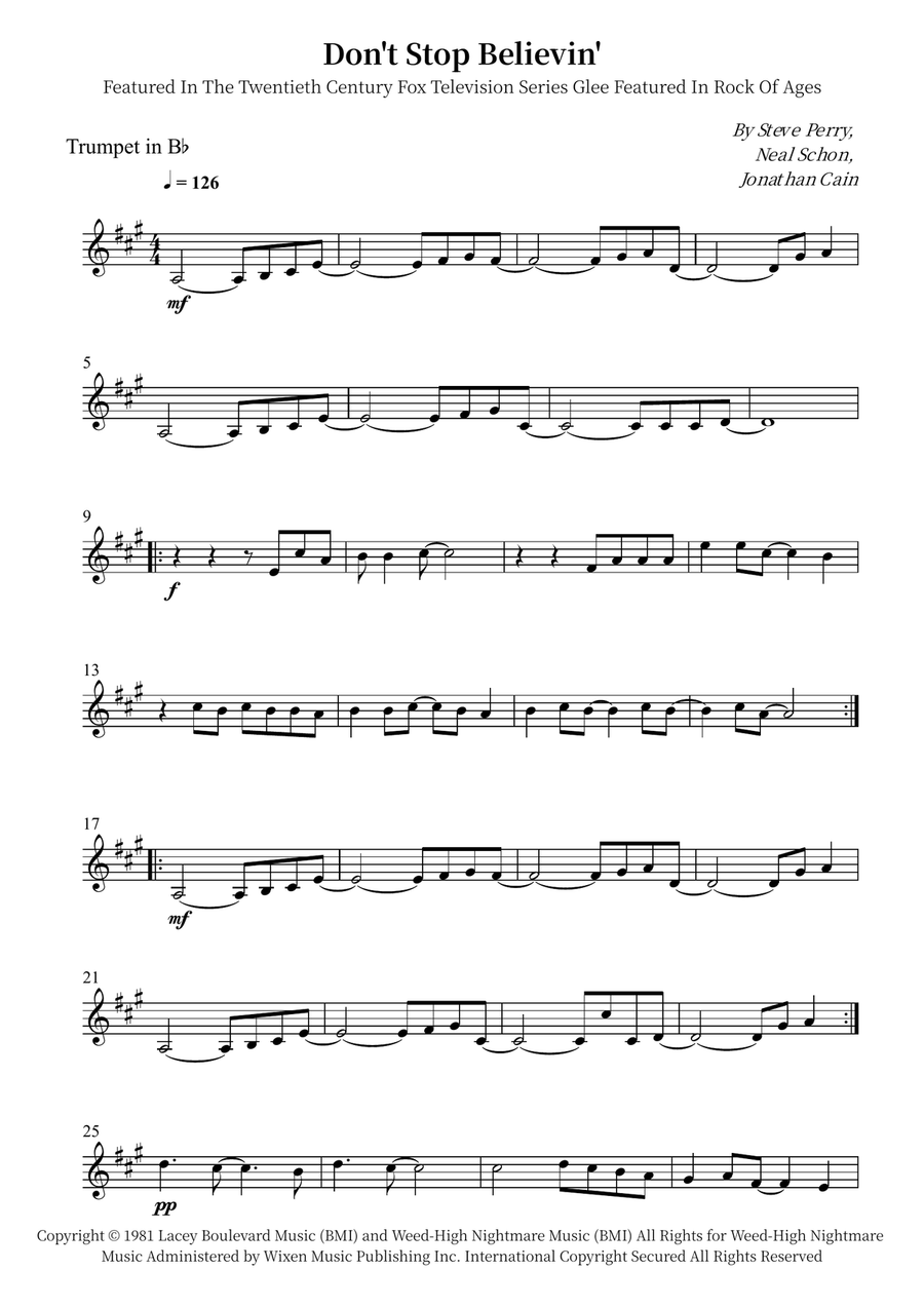 Don't Stop Believin' B-Flat Trumpet scores gallery preview page 1