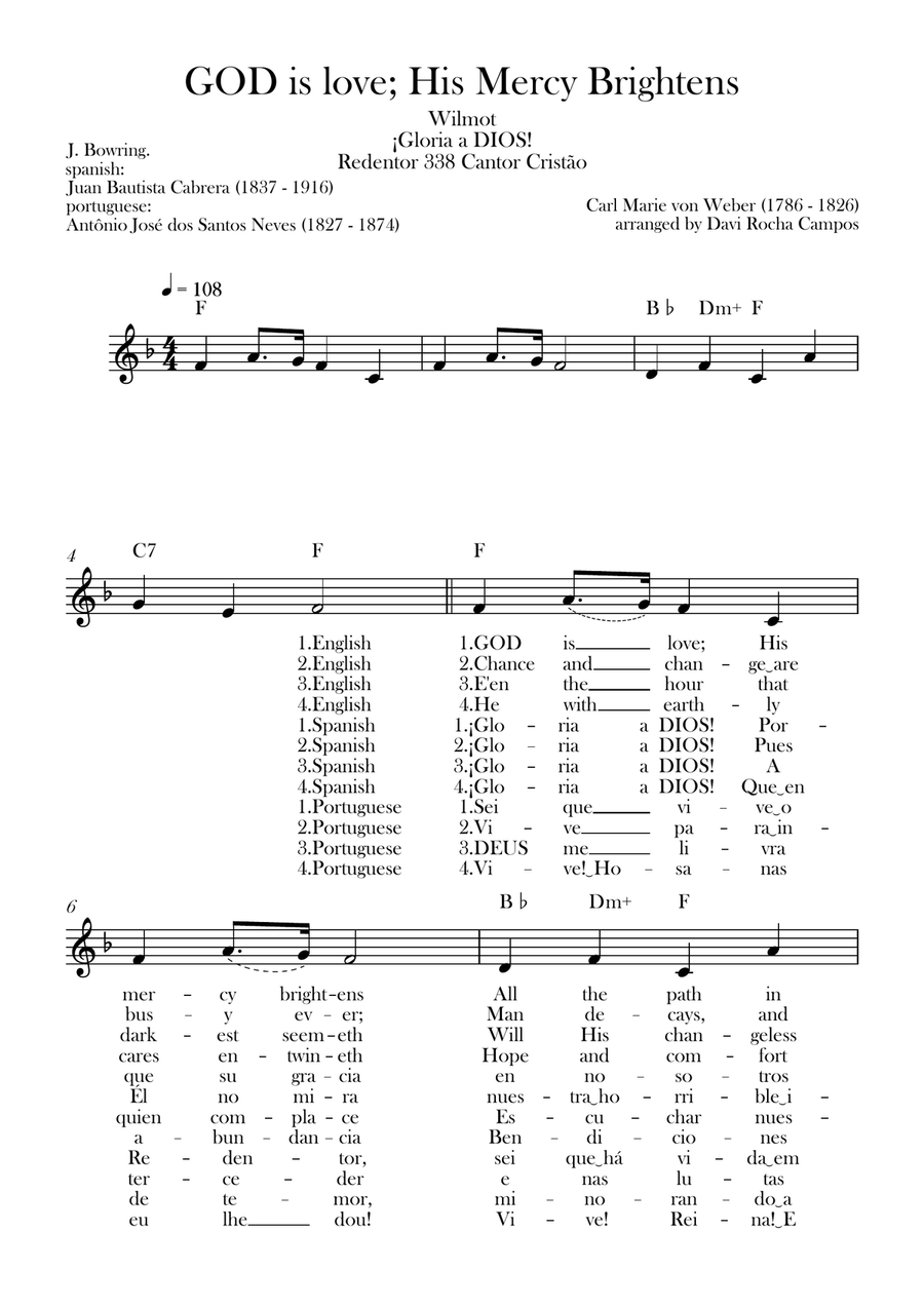 GOD is love; His Mercy Brightens (Wilmot) ¡Gloria a DIOS! (Redentor) Piano scores gallery preview page 1