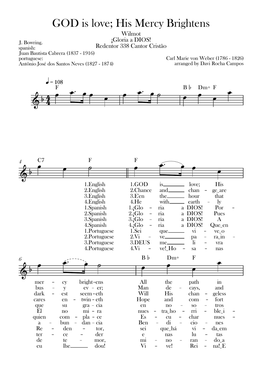 GOD is love; His Mercy Brightens (Wilmot) ¡Gloria a DIOS! (Redentor) Piano scores gallery preview page 1