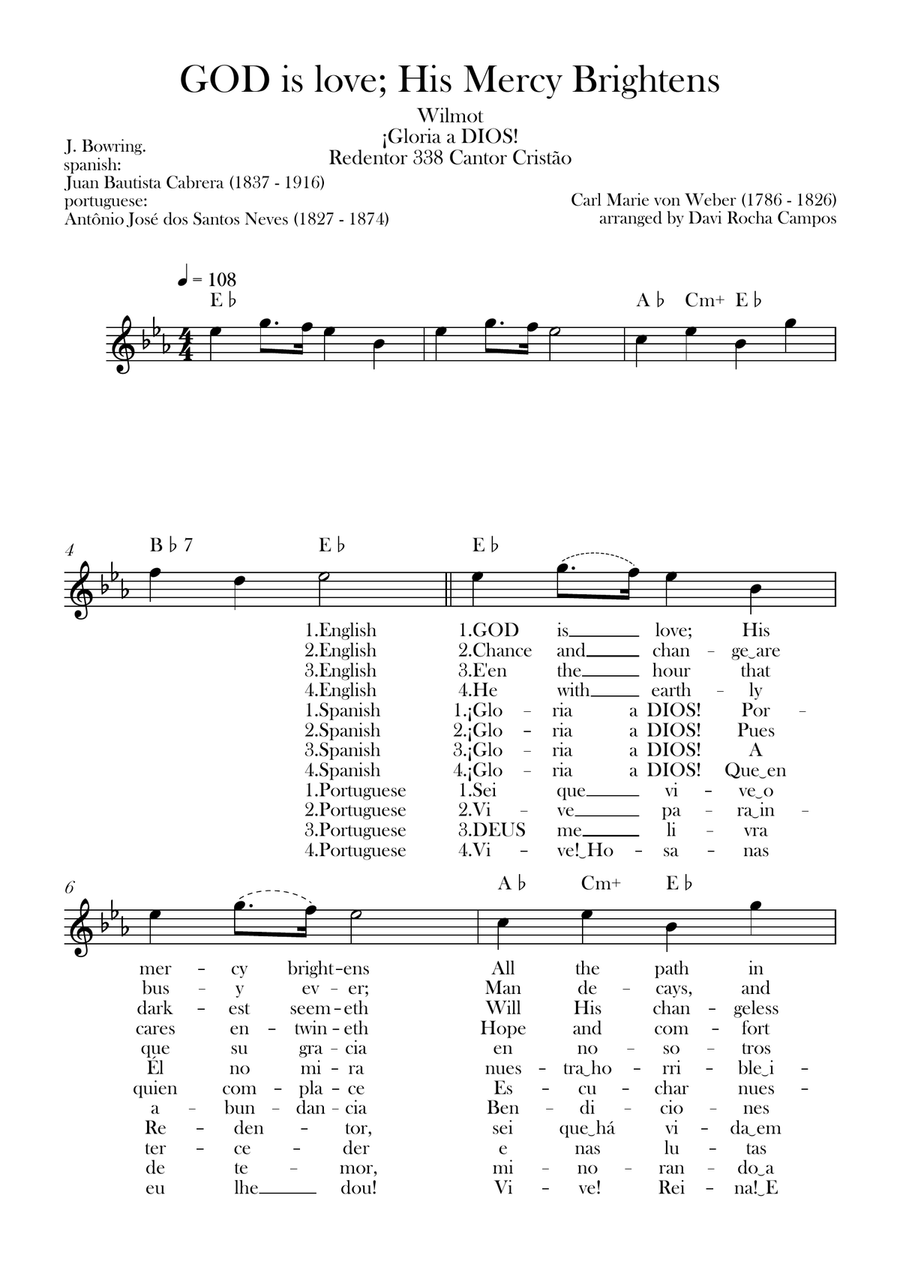 GOD is love; His Mercy Brightens (Wilmot) ¡Gloria a DIOS! (Redentor) Piano scores gallery preview page 1