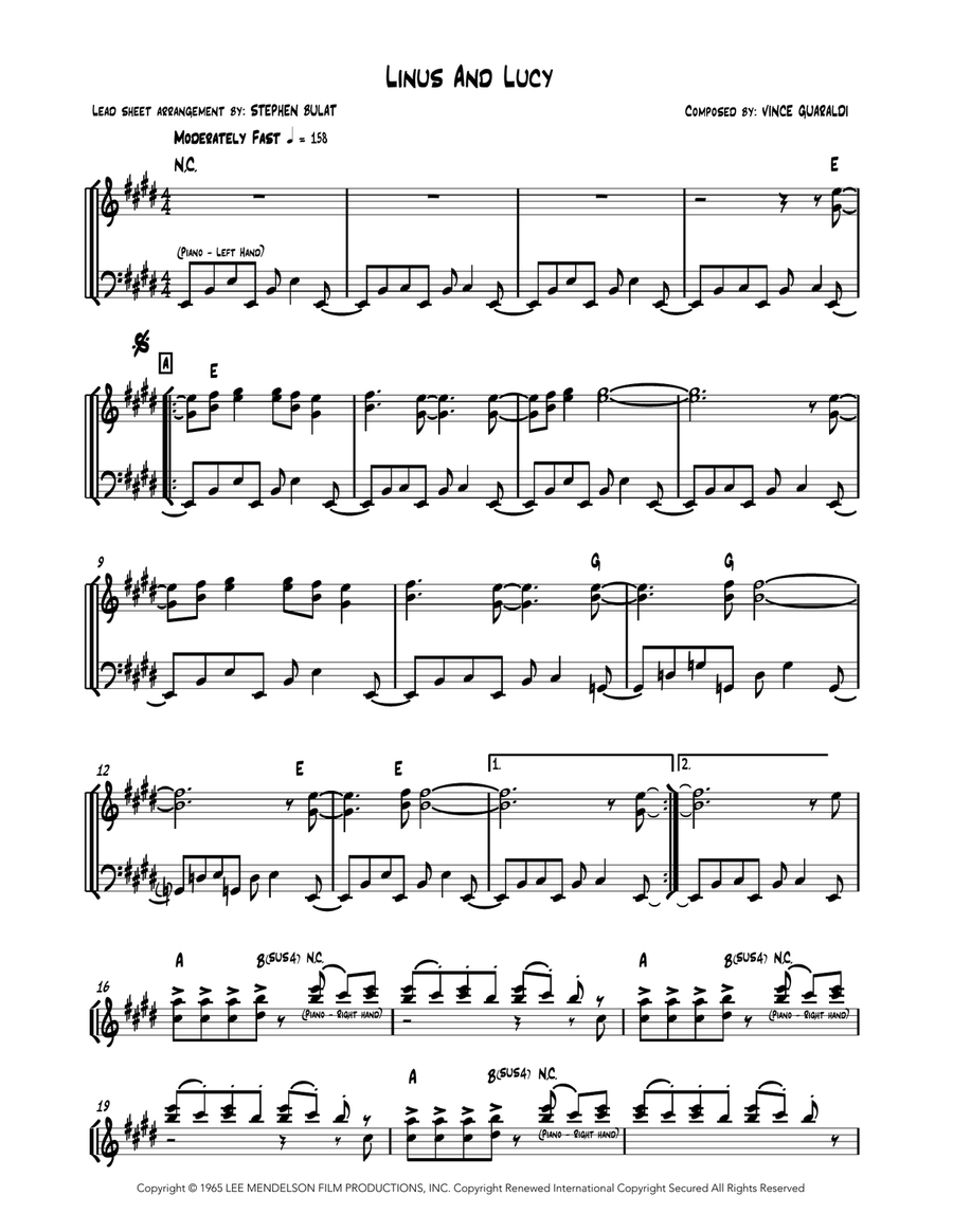 Linus And Lucy Piano scores gallery preview page 1