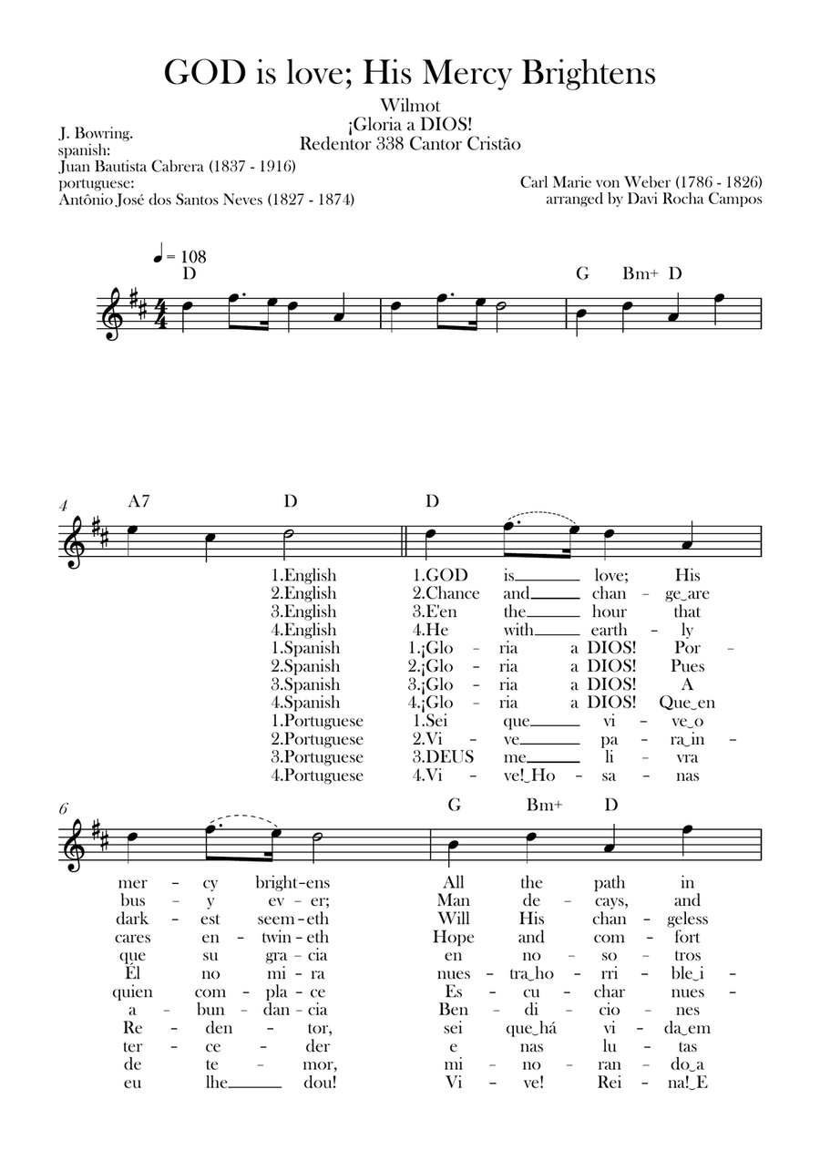 GOD is love; His Mercy Brightens (Wilmot) ¡Gloria a DIOS! (Redentor) Piano scores gallery preview page 1