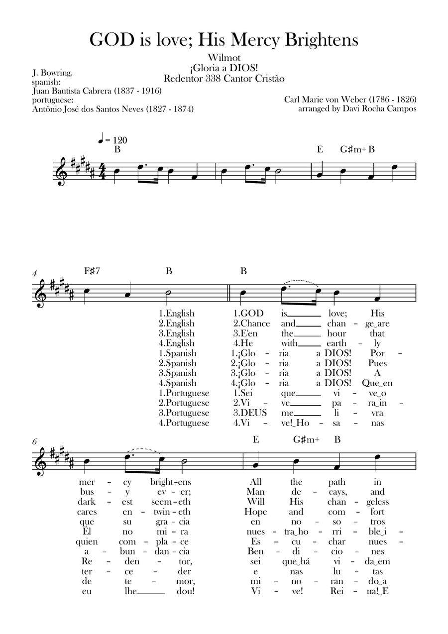 GOD is love; His Mercy Brightens (Wilmot) ¡Gloria a DIOS! (Redentor) Piano scores gallery preview page 1