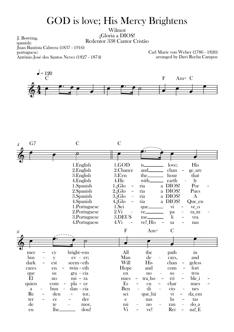 GOD is love; His Mercy Brightens (Wilmot) ¡Gloria a DIOS! (Redentor) Piano scores gallery preview page 1