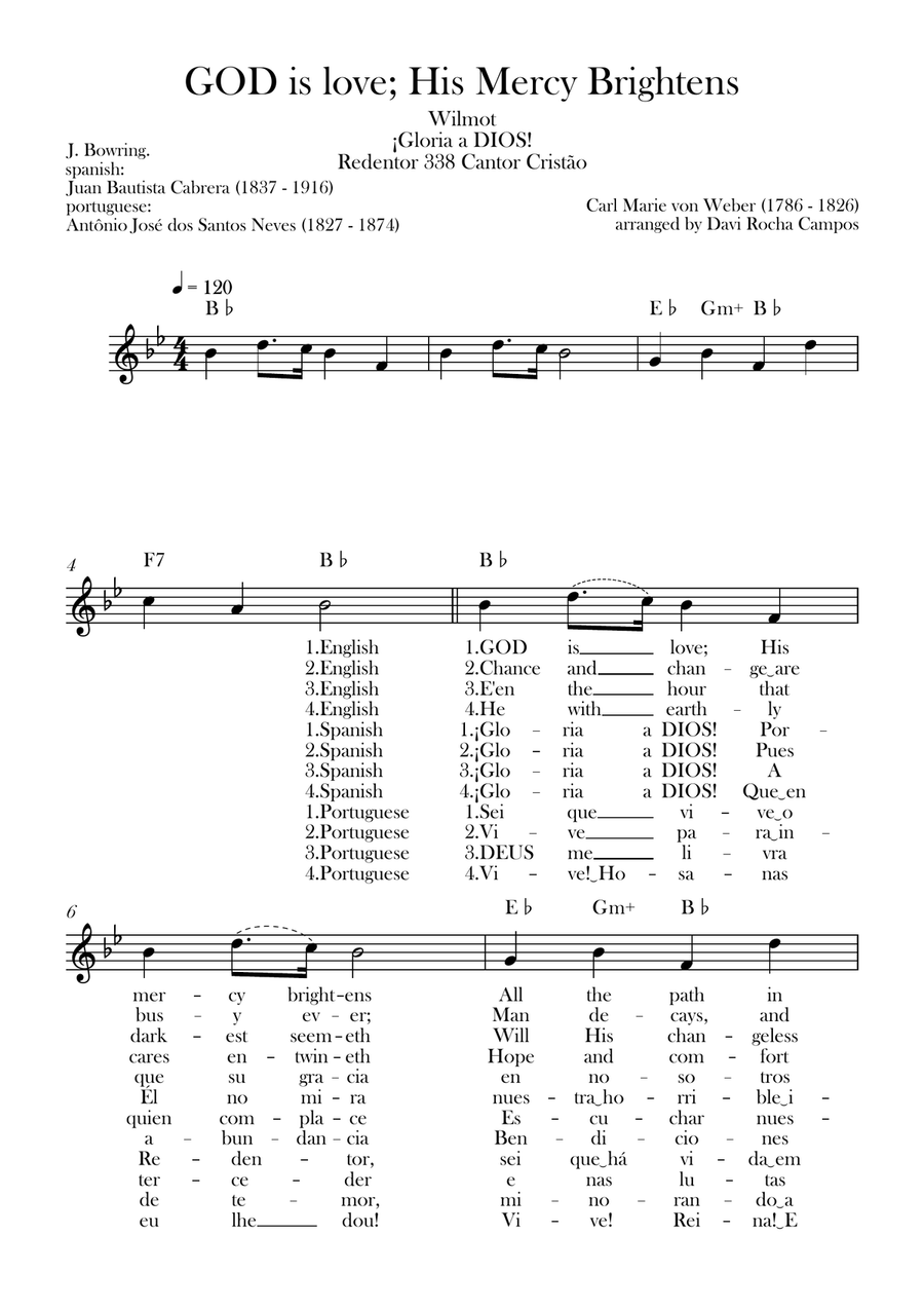 GOD is love; His Mercy Brightens (Wilmot) ¡Gloria a DIOS! (Redentor) Piano scores gallery preview page 1