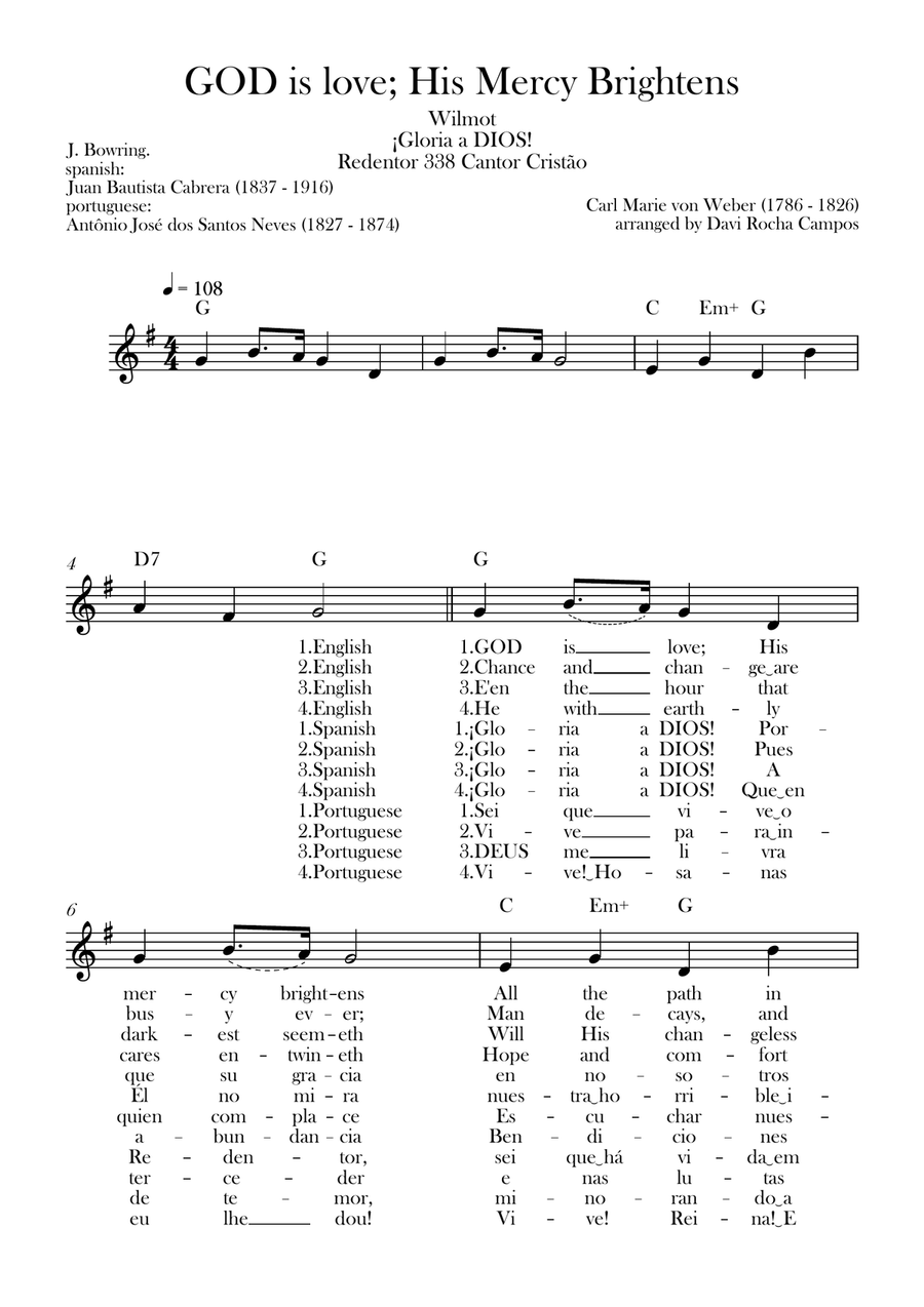 GOD is love; His Mercy Brightens (Wilmot) ¡Gloria a DIOS! (Redentor) Piano scores gallery preview page 1