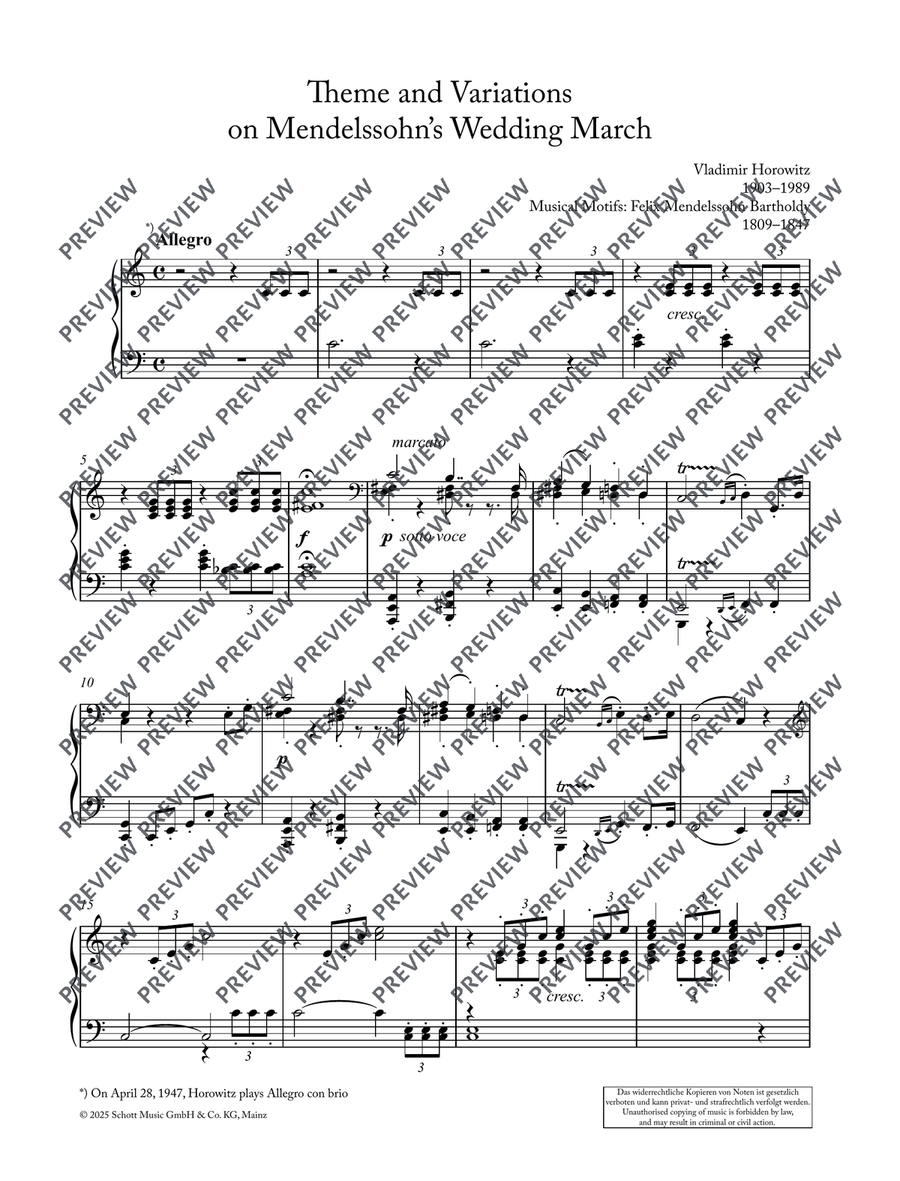Theme and Variations on Mendelssohn’s Wedding March Piano Solo scores gallery preview page 6