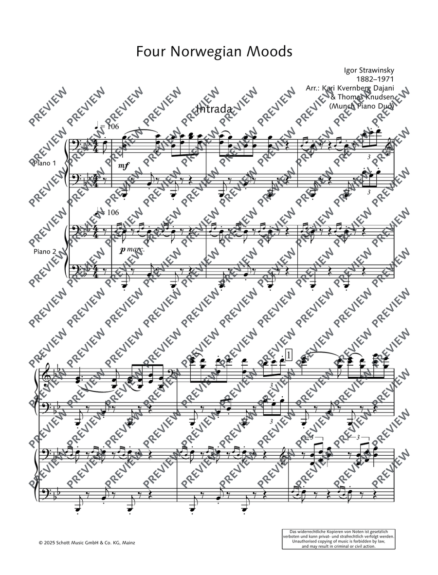 Four Norwegian Moods by Igor Stravinsky Piano Duet - Digital Sheet Music page 8