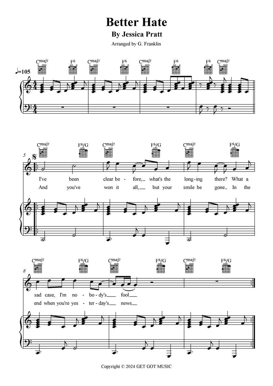 Better Hate Better Hate Piano, Vocal scores gallery preview page 1