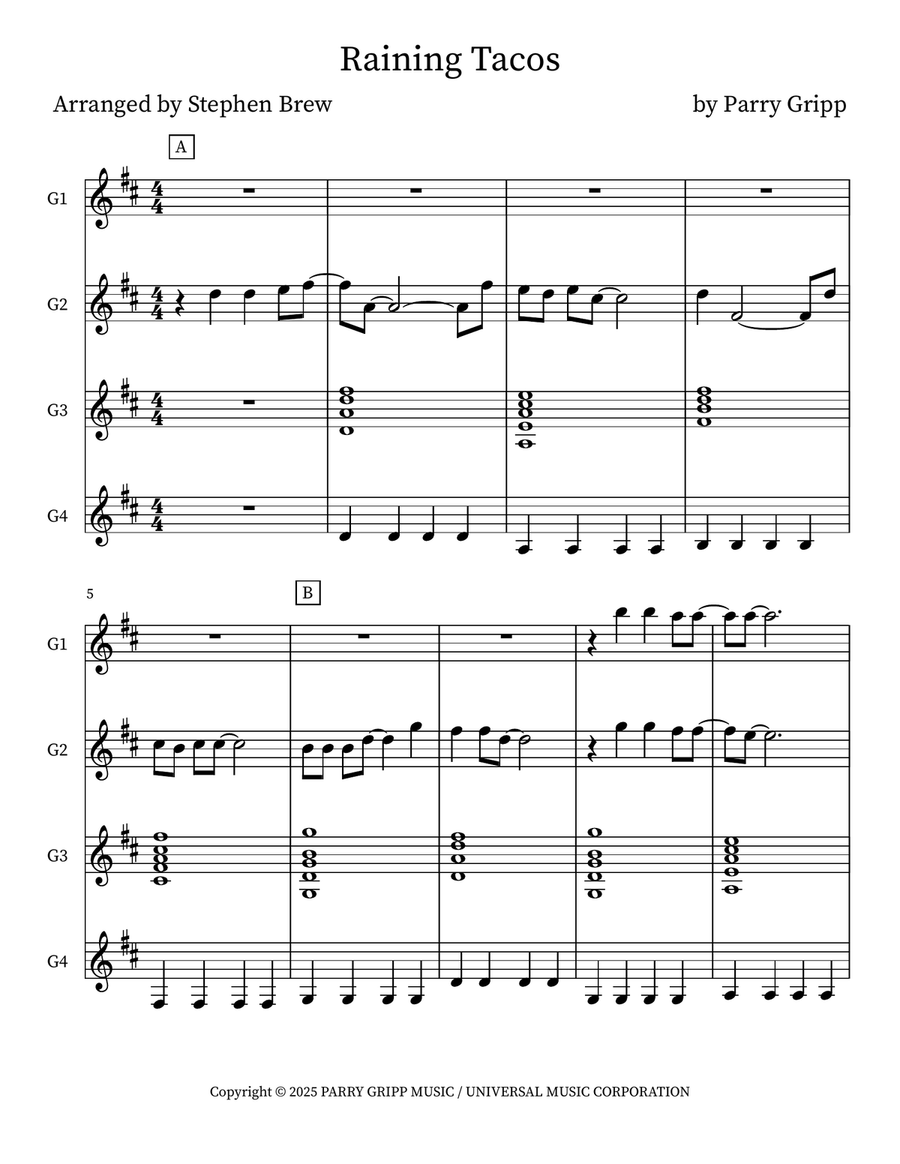 Raining Tacos Raining Tacos Guitar Ensemble scores gallery preview page 1