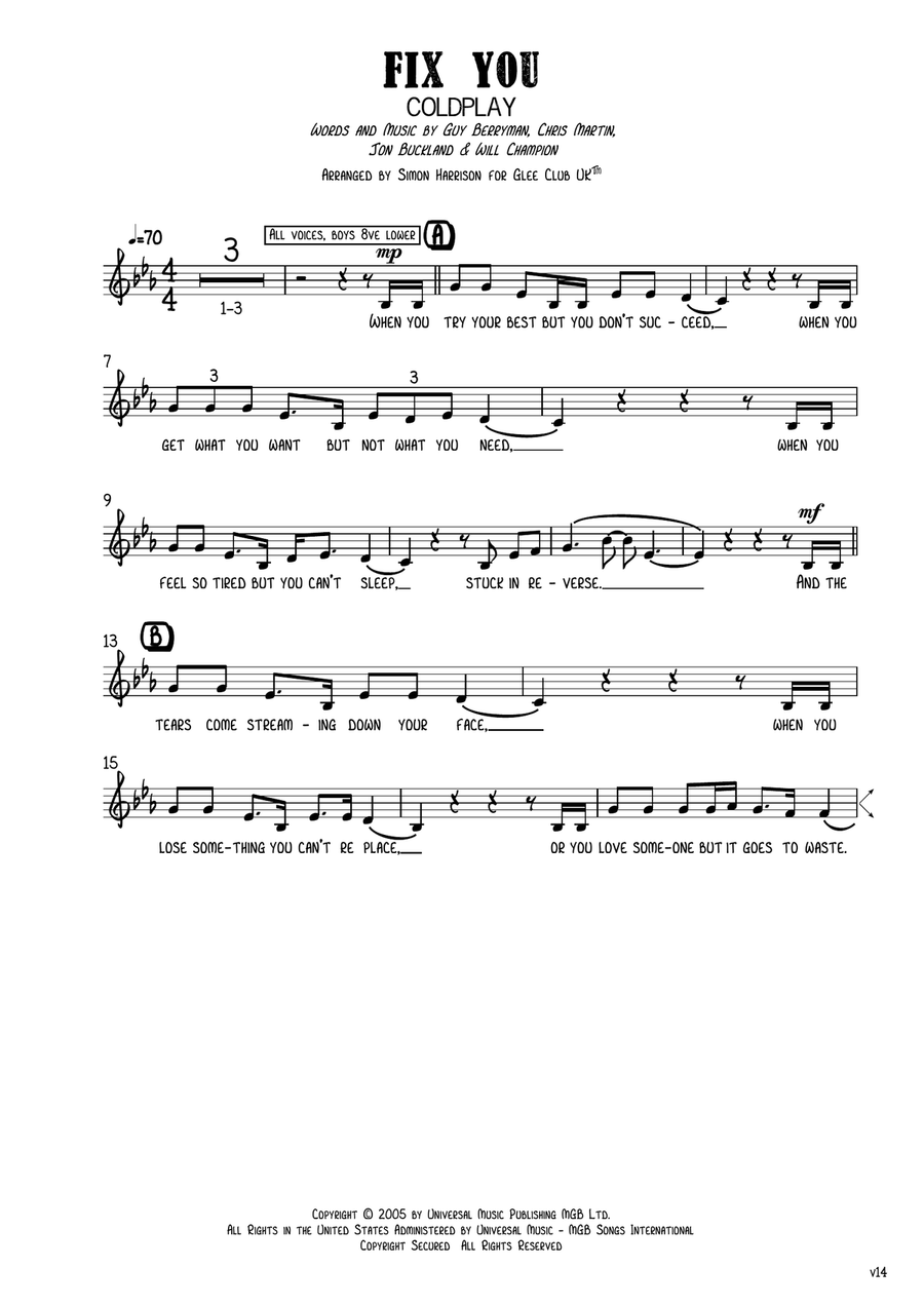 Fix You Fix You 4-Part scores gallery preview page 1