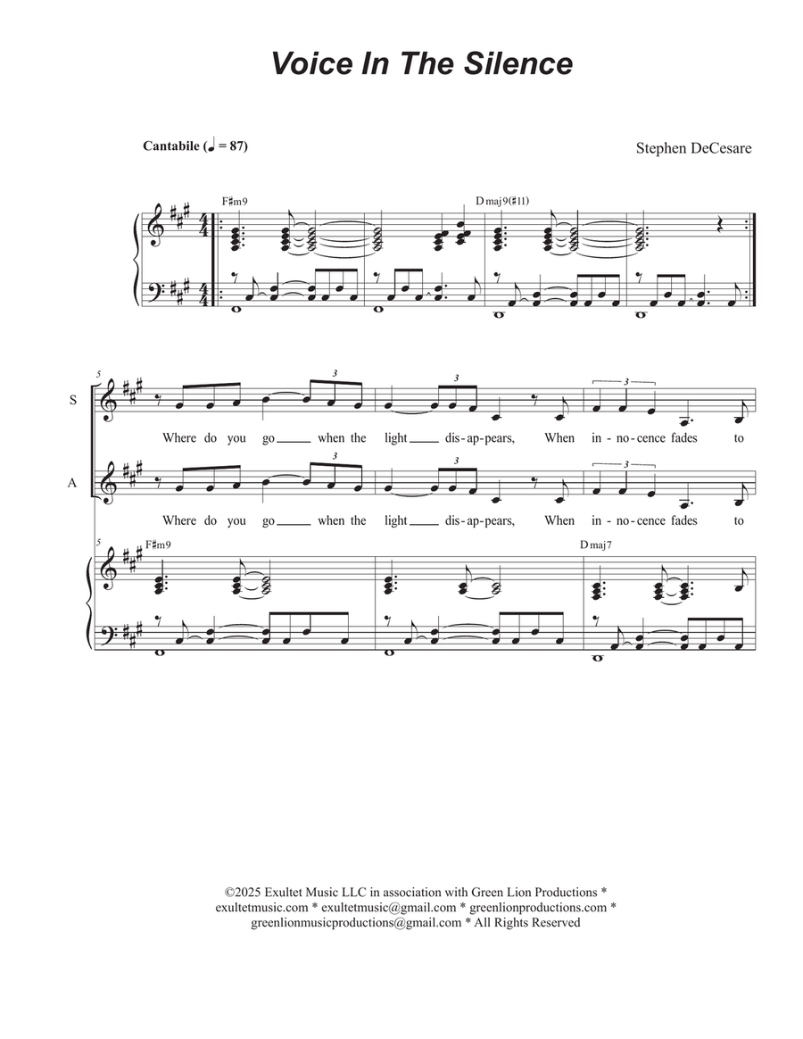 Voice In The Silence (SATB) 4-Part scores gallery preview page 1