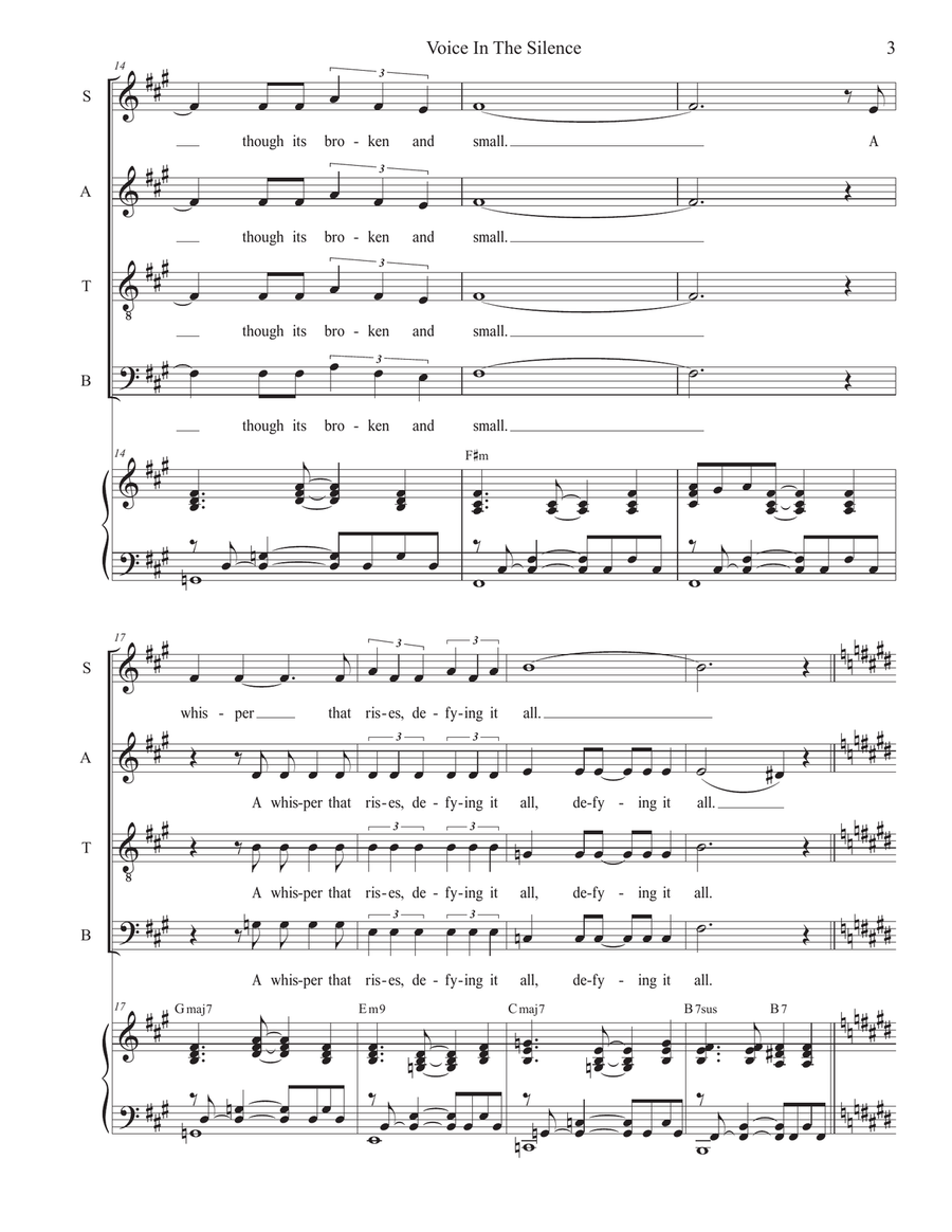Voice In The Silence (SATB) 4-Part scores gallery preview page 3