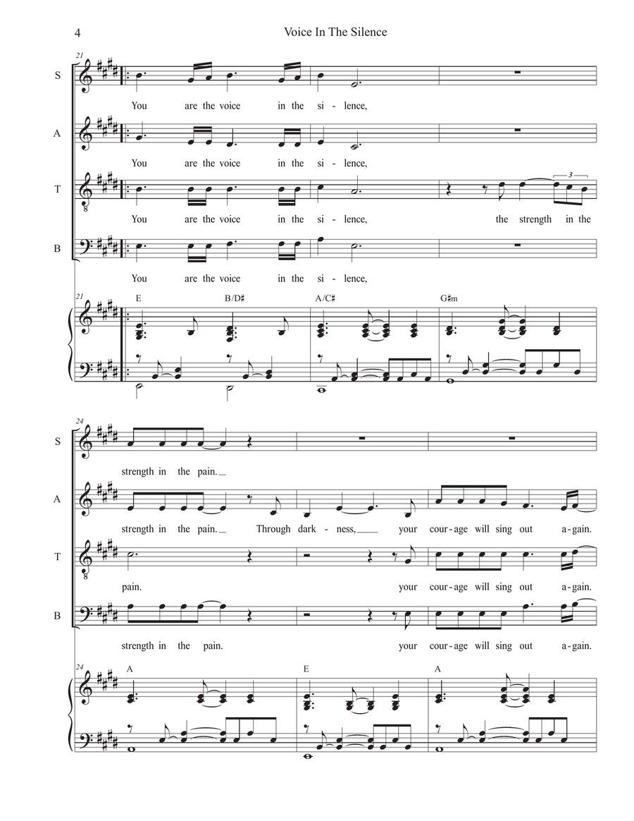 Voice In The Silence (SATB) 4-Part scores gallery preview page 4
