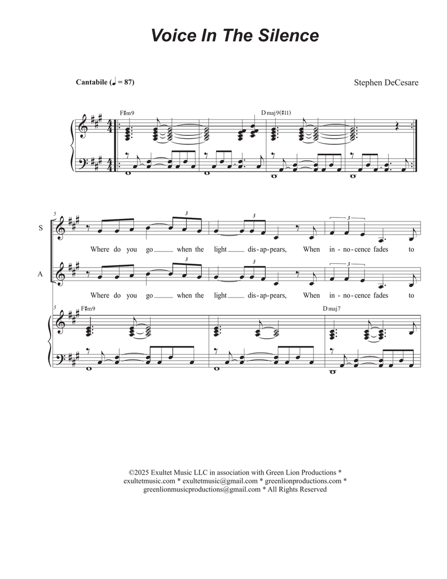Voice In The Silence (Vocal Trio - (SAB) 3-Part scores gallery preview page 1