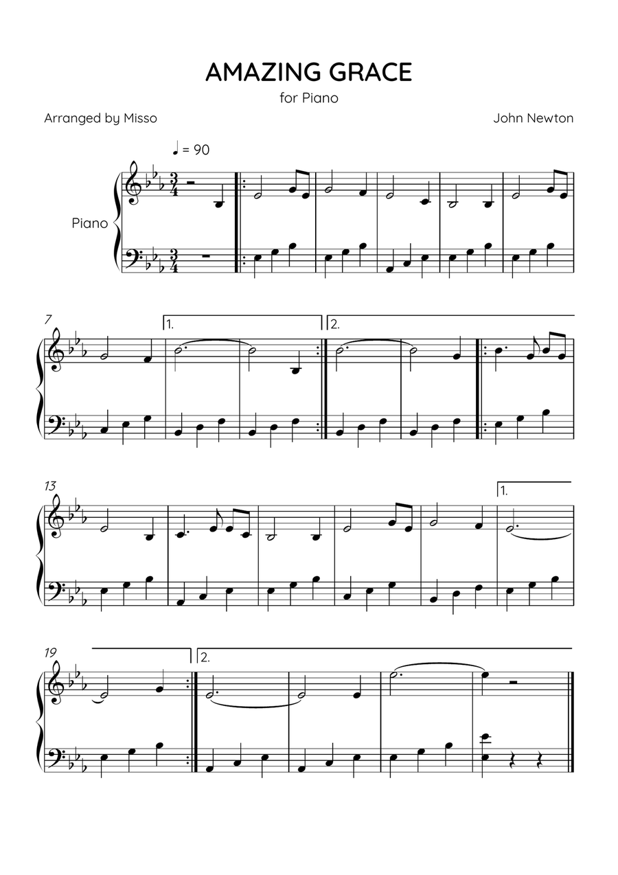 Amazing Grace - Piano Solo in Eb Major - Easy Level - Sheet Music Easy Piano scores gallery preview page 1